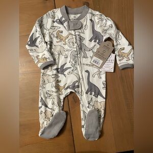 Honest Baby NWT Dinosaur Print Organic Cotton Footie Pajama Sleeper Sz Newborn